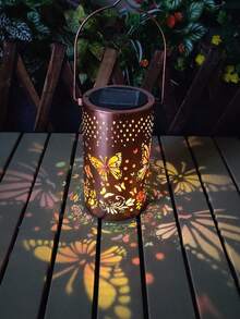 1/2 piezas Farol solar de girasol para exteriores, lámpara colgante de hierro forjado con diseño calado, luz decorativa para jardín, patio, balcón, lámpara paisajística impermeable, luz de ambiente para porche, decoración navideña, de Halloween y fiestas - Multicolor - Ver 7