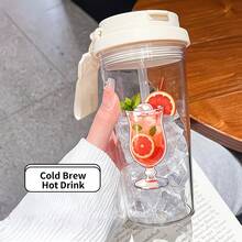 1個/5個 500ml 塑料咖啡外帶杯，清新葡萄柚雞尾酒印花，翻蓋蓋與攜帶繩。適用於冰咖啡、茶和冷飲。明亮的夏季風格禮物，非常適合雞尾酒愛好者、海灘遊客以及在家、辦公室或戶外旅行的日常使用。 - 多色-西柚汁 - 查看 5
