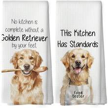 2PCS, Cute Golden Retriever Dog Pattern Printed Kitchen Towels With Spoon, Soft Polyester, Machine Washable, Absorbent, Durable, Housewarming Gift For Neighbors, Kitchen Accessories, Home Decor. - Multicolor - View 6