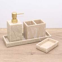 Faux Bark Texture Bathroom Wash Set, Faux Yellow Bark Texture Closer To Nature, Unique Pattern, Manual Soap Dispenser, Tumbler, Soap Dish, Tray, Toothbrush Holder - Yellow Bark Texture - View 12