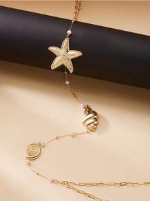 1 Piece Body Necklace With Starfish, Shell And Pearl, Vacation Style, Suitable For Wearing On The Beach In Summer As Personalized Jewelry - Gold - View 4