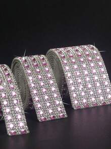 1 Yard Pink Shiny Rhinestone Strip Self-Adhesive Rhinestone Decorative Tape, 9mm Wide Rhinestone Sticker, Suitable For DIY Home Wall Decoration, Car, Clothing, Box, Photo Frame, Bottle, Shoes, Hat And Phone Decoration, Party Decoration - Size 1 Small Pink - View 7