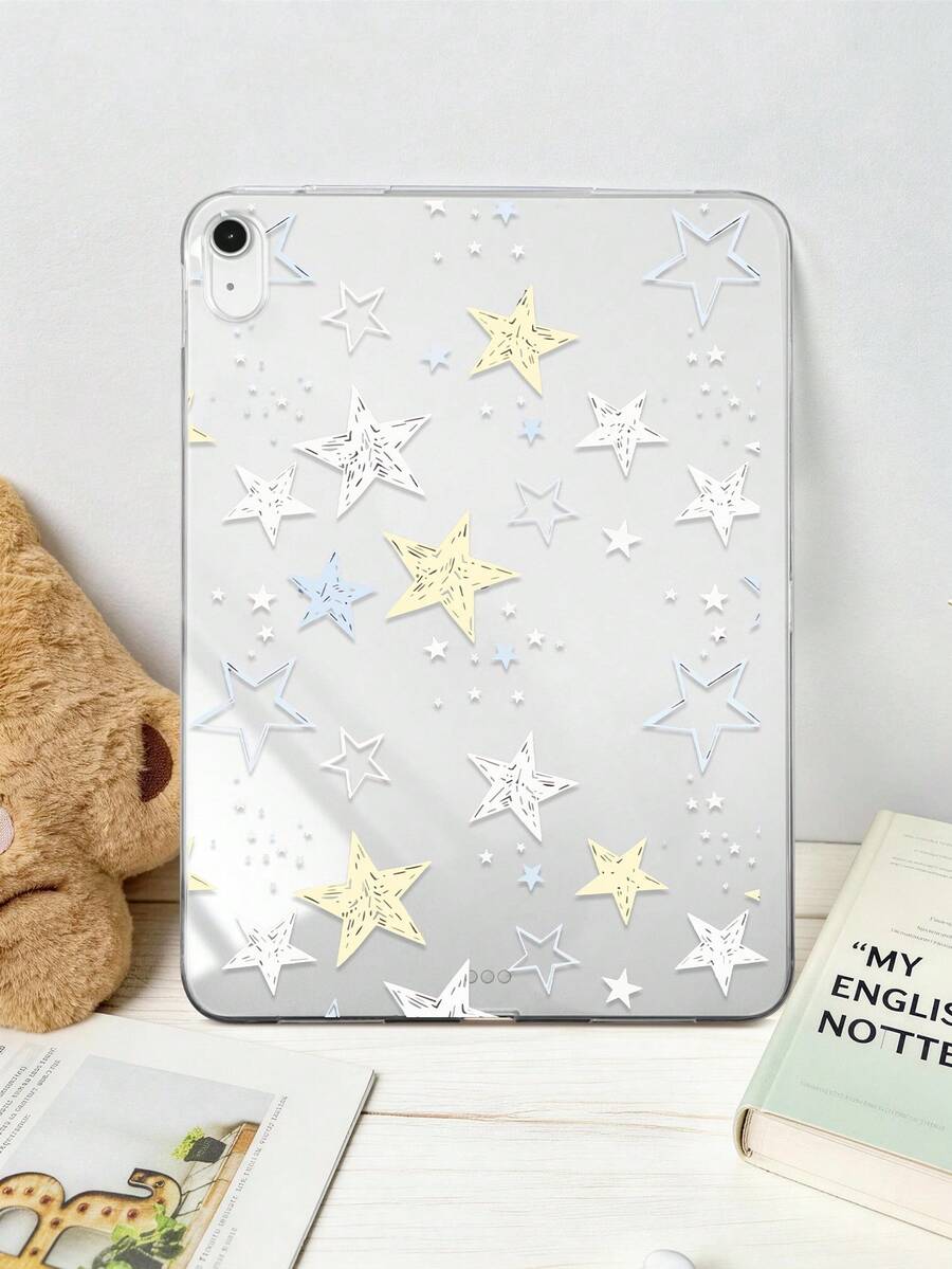 1pc TPU Soft Case With Yellow & White Star Pattern Painting, Compatible With IPad 10.2/10.5/Air4/Air5/10.9/Pro 11"/10th/Air 11-In.(M2)-2024/Pro11-In.(M4)-2024/ Air 11-Inch (M3) 2025/ (A16) 11 Inch 11th Generation 2025/ Air7(M3)2025 (11-Inch)/ Air 8(M4)2026(11-Inch)/ Mini1/2/3/Mini4/Mini5/Mini6/Mini7/Air/Air2/9.7/ Galaxy Tab A7 10.4 Inch/A8, Lightweight Ultra-Thin Soft TPU Tablet Protective Shell, Pen Is For Display Only - Multicolor - View 1
