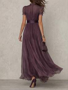 Spring Dress With Wavy Edges, Elegant European Fashion Style - Purple - View 5
