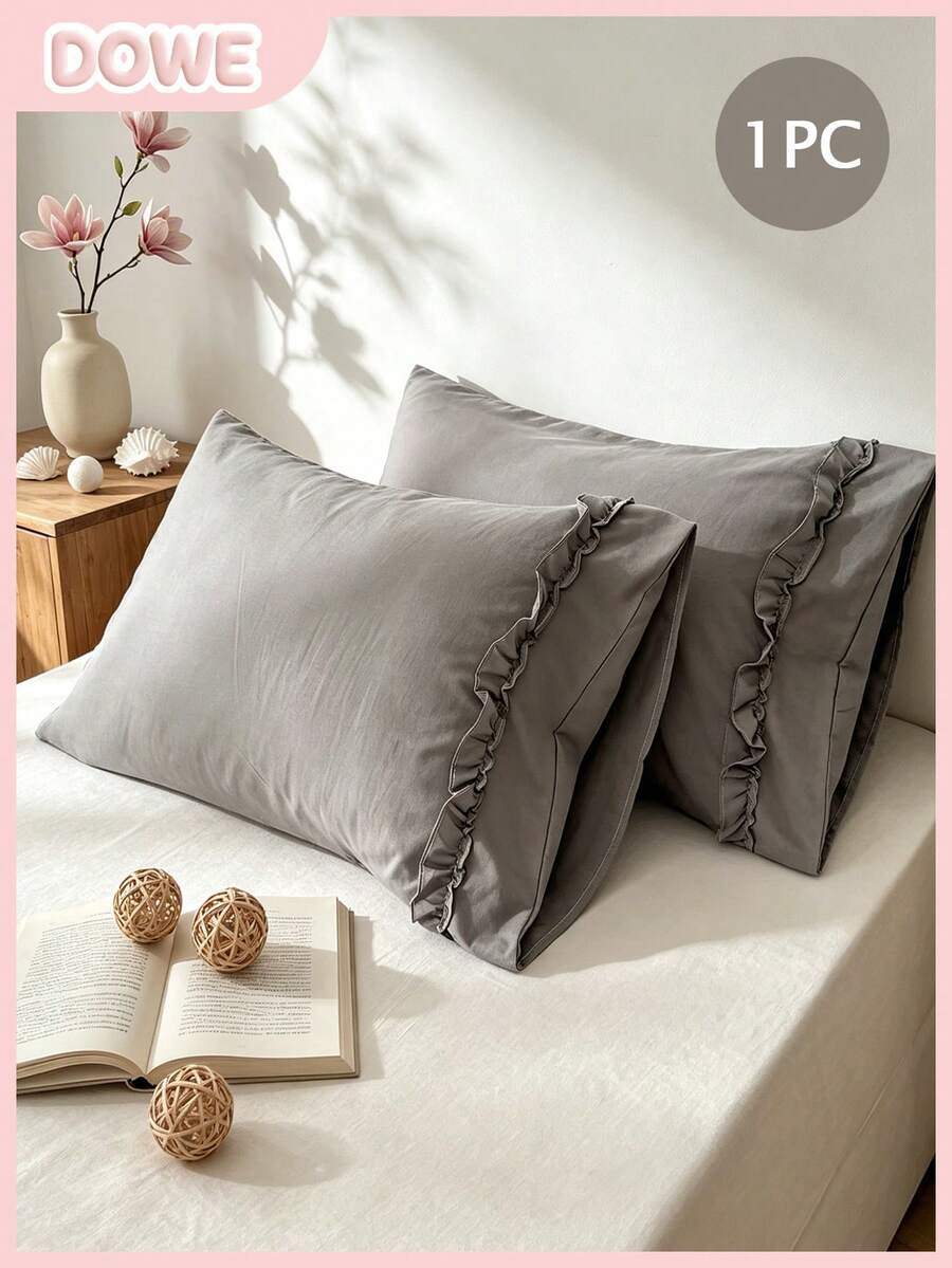 1 pieza Funda de almohada de encaje de poliéster 100% de unicolor (inserto de almohada no incluido), adecuada para decoración de dormitorio, boda, romántica, estilo bohemio