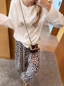 Autumn/Winter Women's Fashion Leopard Print Versatile Loose Wide Leg Long Pants With Pockets - Multicolor - View 5