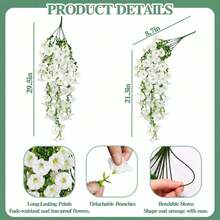 2/4/6/8pcs Hanging Artificial Silk Flower Vine Green Eucalyptus Plants, Outdoor UV Resistant, Suitable For Wedding, Porch, Living Room, Office Wall, Patio, Bookshelf, Home Decor - White - View 2