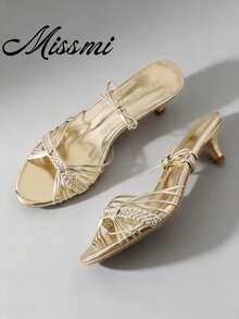 New Summer Woven Strap Open Toe High Heel Sandals - Gold - View 5