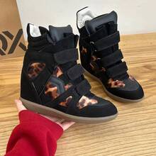 Hidden Wedge Sneakers For Women Retro High Top Platform Trainers Fashion Suede Panelled Chunky Shoes Casual Streetwear - 軍綠 - 查看 10