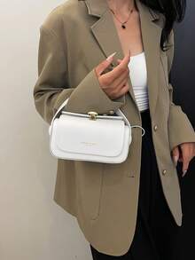 This Fashionable Classic Solid Color PU Handbag Features A Metal Buckle Design, A Minimalist And Exquisite Multifunctional Square Bag, Suitable For Young Women, Office Workers And Teachers, Perfect For Travel, Shopping, Commuting And Social Gatherings. - Putih - View 4