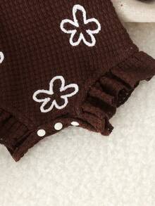1pc Newborn Baby (Girl) Cute Knitted Jacquard Sleeveless Bodysuit, Thin Style For Summer - Coffee Brown - View 4