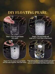 200g Artificial Floating Non-Porous Pearls For Vase Filler, With Water Absorbent Gel Beads, 10mm/16mm/20mm Mixed Sizes, For Vase Decoration, Wedding Decor, Vase Filler, Floating Candle Decoration, Home Center Table Decor, Suitable For DIY Wedding, Birthday, Theme Party, Valentine's Day Decor, Halloween Decor And Christmas Center Decoration (Includes Water Beads) - Black - View 4