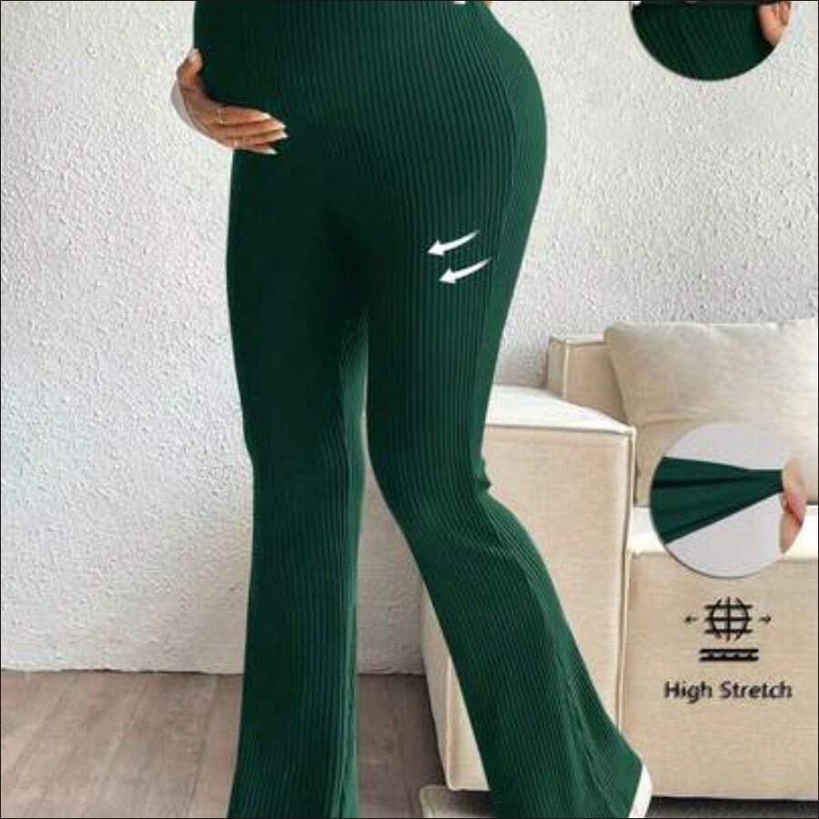 WNS Pantalones casuales minimalistas lisos de maternidad, para uso diario - Verde Oscuro - Ver 1