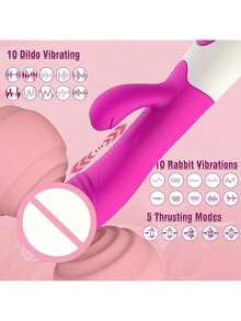 7.68 Inch Rabbit Clit Vibrator Vibrating Dildo G-Spot Massager Clitoral Stimulator 7 Vibration  Modes Nipples Stimulation Adult Sex Toy For Women Masturbation Couples - 均碼 - 查看 3