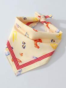 1pc Women's Fashion Summer Beach Ocean Style Shrimp Tropical Fish Lemon Print Pattern Square Scarf - Multifunctional Women's Scarf Accessory, Polyester Material, Suitable For Beach Seaside Daily Fashion Matching - Multicolor - View 4