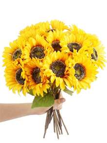 1PC Artificial Sunflower Bouquet, Yellow Fake Flowers,Vintage Faux Silk Sunflowers, Long Stem Artificial Flower Bouquet For Home Decor, DIY Wedding Decor, Garden Outdoor Party Festival Gift Decor, Valentine's Day, Birthday Gift, Graduation Gift, Etc. - Yellow - View 6