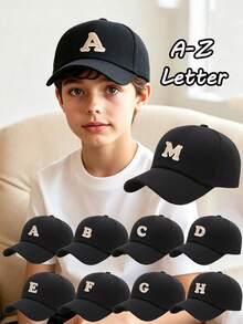 1pc Children 26 Letters Pattern Baseball Cap, Toddler Boys Girls Sun-Shading Hat, Suitable For Outdoor, Everyday Wear, UV Ion - Black - View 1