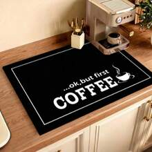 1 pieza Tapete de secado de platos con estampado de café para encimera de cocina, impermeable & súper absorbente, tapete de secado de platos que oculta manchas con respaldo de goma antideslizante, tapete multifuncional para cocina y hogar para máquina de café & estante de platos, tapete de café de secado rápido, tapete de barro de diatomeas suave con fondo de goma antideslizante para cafetera & máquina de espresso, decoración del hogar, decoración de cocina, decoración de fiesta - Multicolor - Ver 2