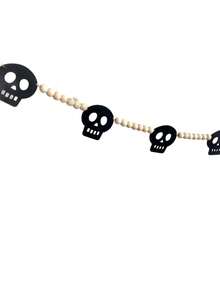 Halloween Skull Wooden Bead String, Banner With Skull, Halloween Hanging Skull Banner Ornament, Spooky Party Decoration, Halloween Fireplace Hanging Decoration, Perfect For Home Decor And Holiday Party Decorations - Multicolor - View 5