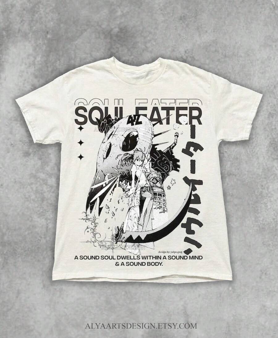 <Soul Eater>Theme Animation T Shirt,Vintage Unisex Heavy Cotton Fabric T Shirt,Gifts For Fans,Gothic Style Shirt,Y2K Breathable, Lightweight, And Casual Style2026New T Shirt,Breathable Stretch Fabric,Suitable For Summer Leisure T Shirt,Machine Washable,Suitable For Outdoor And Home Wear,T Shirt,Pattern Printing,Comfortable Fabric. - White - View 1