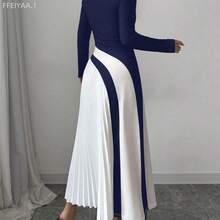 MewMuse.  Vestido sexy de mujer con bloqueo de color y plisado - Azul marino - Ver 9