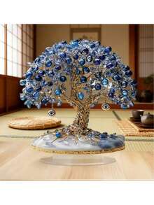 單件 2D 壓克力雷雕藍色水晶金錢樹桌面裝飾，4m 床頭櫃展示飾品，為室內空間增添優雅現代氛圍，平面壓克力裝飾，展現精緻的辦公室與居家繁榮氣息 - 1PC - 查看 4