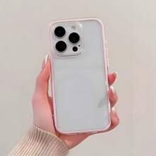 1pc Pink Personalized Border 2-In-1 Transparent Minimalist Full Coverage Soft Phone Protective Case Compatible With IPhone 17 16 15 14 13 12 11 Pro Max Unisex, Smartphone Protective Cover, Device Protection Accessory, Minimalist Style Phone Case, Transparent Minimalist Style, Style-Conscious Users, Tech Accessory Enthusiasts, Personal Device - Pink - View 2