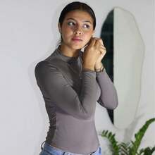 Women's Bodysuit With High Neck And Long Sleeves - Grey - View 4