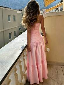 Robe d'été minimaliste élégante pour le quotidien et les vacances, de couleur unie, coupe ajustée trapèze, tenue de vacances d'été, sortie de plage élégante, voyage, photo Y2K, tenue de vacances d'été - Multicolore - Voir 2