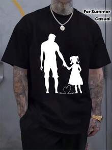 Camiseta de Hombre con Estampado de Silueta de Padre e Hija, Manga Corta, Cuello Redondo, Casual, Adecuada para Verano y Primavera, Ropa de Verano para Hombre para Actividades al Aire Libre - Negro - Ver 2