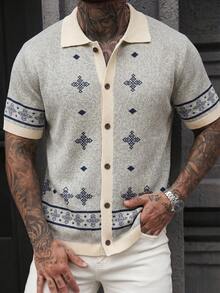 Men's Unisex Polo Collar Knit Shirt Short Sleeve Loose Casual Versatile Commute Embroidered Spring Summer - Apricot - View 1