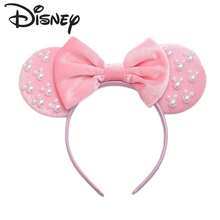 Disney Pink Velvet Minnie Mouse Headband With Pearl Decor Bow, Theme Park Photo Accessory, Birthday Gift - View 8