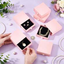 10pcs Small Pink Cardboard Jewelry Boxes With Lids And Sponge Linings, Ring Earring Necklace Jewelry Display Storage Boxes, Holiday Party Gift Boxes For Friends And Family - Baby Pink - View 2