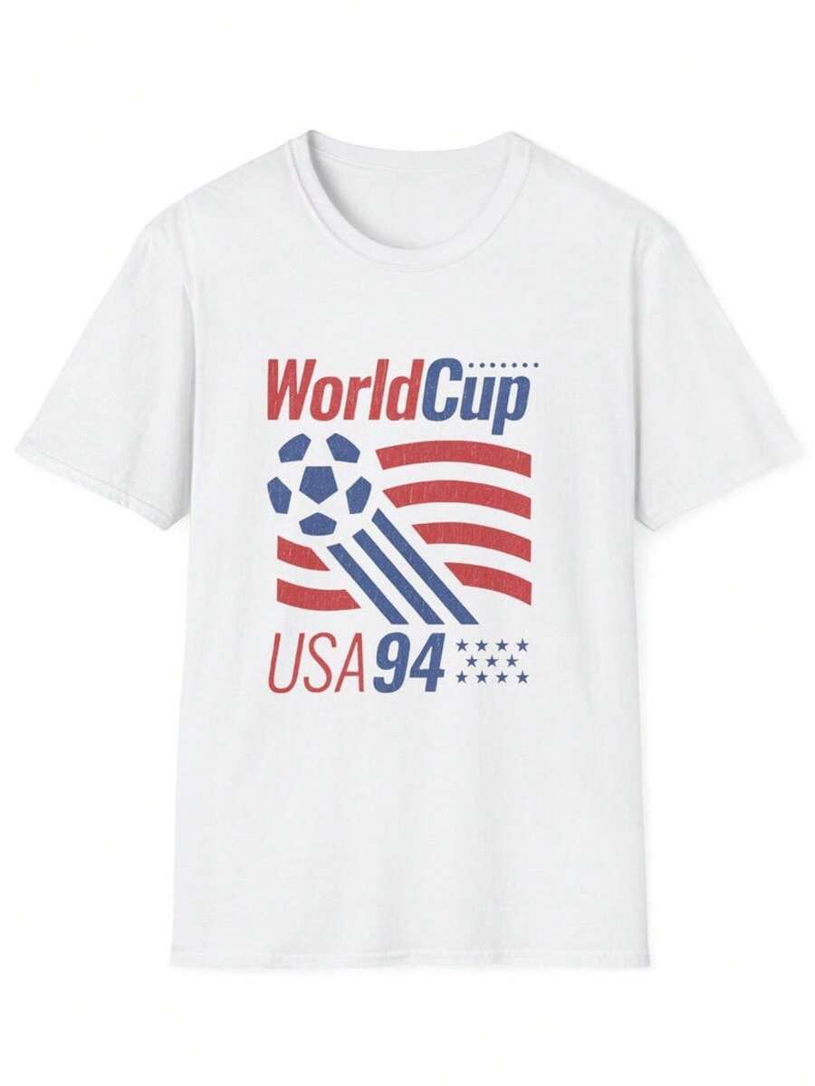 World Cup USA 94 Soccer Ball With Flag T-Shirt | Retro 1994 WorldCup Tee, Vintage Recreation - 黑色 - 查看 1