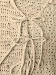 Women's Short Crochet Cardigan, Long Sleeve, Front Tie Design, Semi-Transparent Polyester Knit Basic Top, Suitable For Autumn Casual Wear - Apricot - View 6