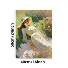 Enmarcado Lienzo impreso enmarcado 2D plano (1 unidad): serena escena pastoral con mujer vestida de blanco, diseño 2D/plano, vibrante fondo floral, marco de PVC duradero, ideal para el hogar, la oficina, el bar, la decoración del aula, regalo perfecto para las fiestas, el Día de la Madre, la graduación, decoración de bares | Diseño pastoral | Marco de poliestireno,  en lienzo - Enmarcado - Ver 6