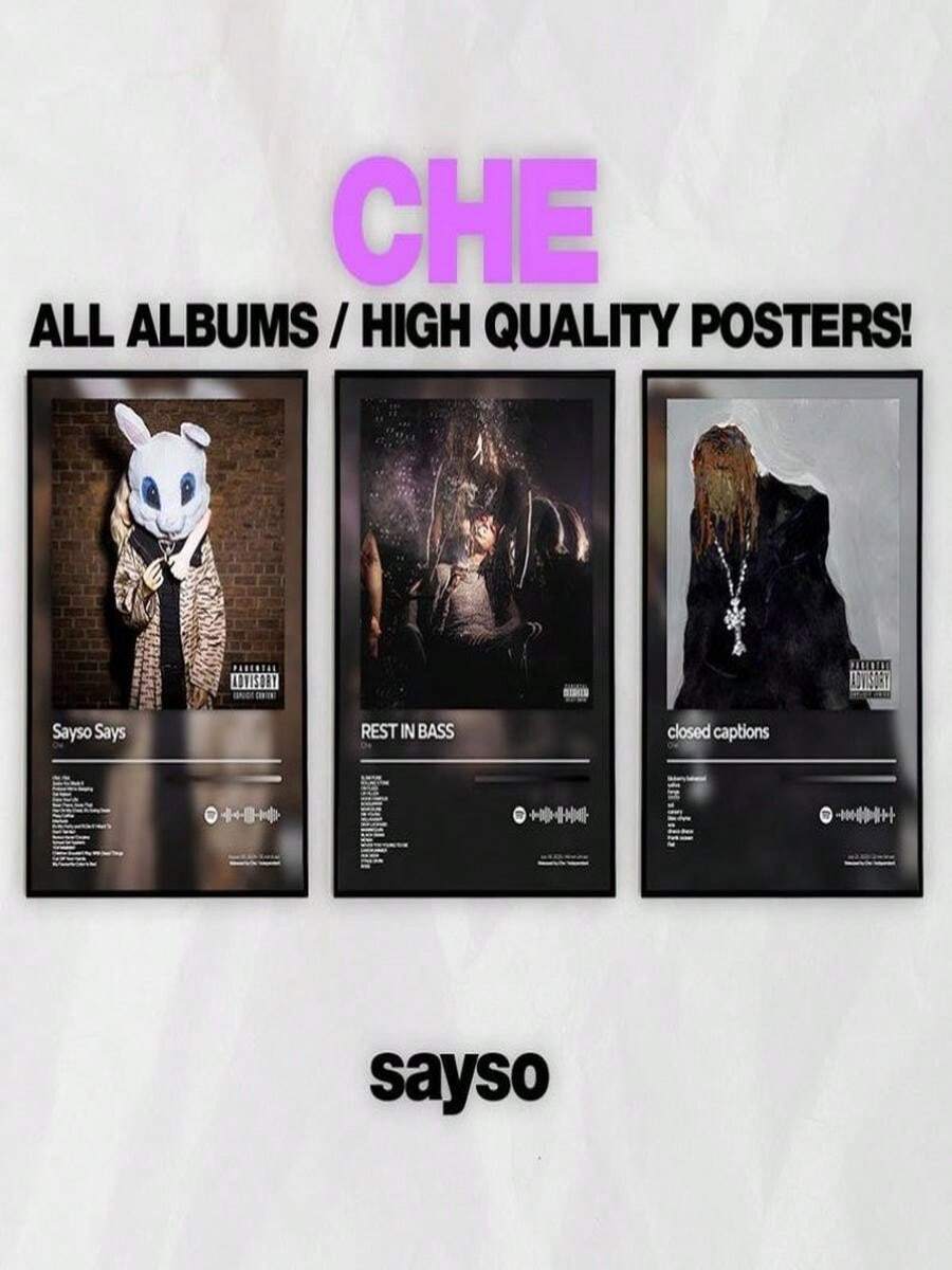 Two-Dimensional (Frameless!!!!) CHE Poster Three-Piece Set - Album Wall Art - Underground Style - Dormitory Decoration - Minimalist Digital Art - Gift For Music Lovers - Cheromani, Resting In Peace On The Bass.Jpg - Trắng - Xem 1