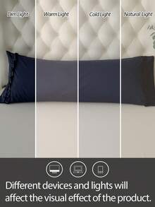 1pc 100% Polyester Solid Color Lace Long Pillowcase, Lightweight And Elegant, Soft As Clouds To The Touch, Suitable For Bedding And Sofa Decor (Pillow Insert Not Included) - Navy Blue - View 8