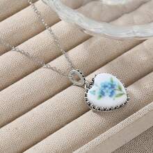 Artistic Style Vintage Blue Flower Heart Necklace, Suitable For Women's Daily Casual Wear, Pair With Fresh And Versatile Accessories - Multicolor - View 5