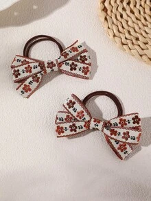 2pcs/6pcs Floral Ribbon Bow Hair Tie Set Suitable For Daily Decoration - Multicolor - View 4