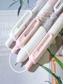 4pcs Cute Pink & White Ballpoint Pens, 0.5mm Black Ink, Bow Decoration, Click Switch. "Sweet Ballet" Stationery, Ideal For Back T, First Day Of School - Multicolor - View 6