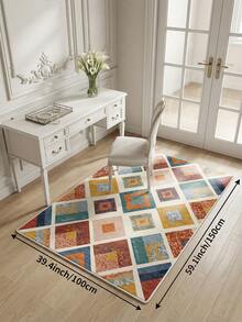 1 pieza Alfombra de sala de estar con patrón de diamante multicolor, adecuada para cocina, comedor, dormitorio, decoración de vacaciones, interior/exterior, oficina, vestíbulo, felpudo antideslizante, alfombra de baño, pasillo, área de estudio y juegos - Multicolor - Ver 14