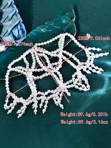 White Pearl Cap Headpiece Vintage Mesh Pearl Head Chain Elegant Hair Accessories For Wedding Bridal Cosplay Halloween Art Decor Party Prom - White - View 7