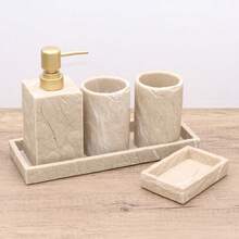 Faux Bark Texture Bathroom Wash Set, Faux Yellow Bark Texture Closer To Nature, Unique Pattern, Manual Soap Dispenser, Tumbler, Soap Dish, Tray, Toothbrush Holder - Yellow Bark Texture - View 11