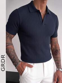 GRDR Men's Summer Knit Polo Shirt, Solid Color Short Sleeve Knitted Collar, Suitable For Summer Outings, Essential For Fashionable Outfit - Navy Blue - View 8