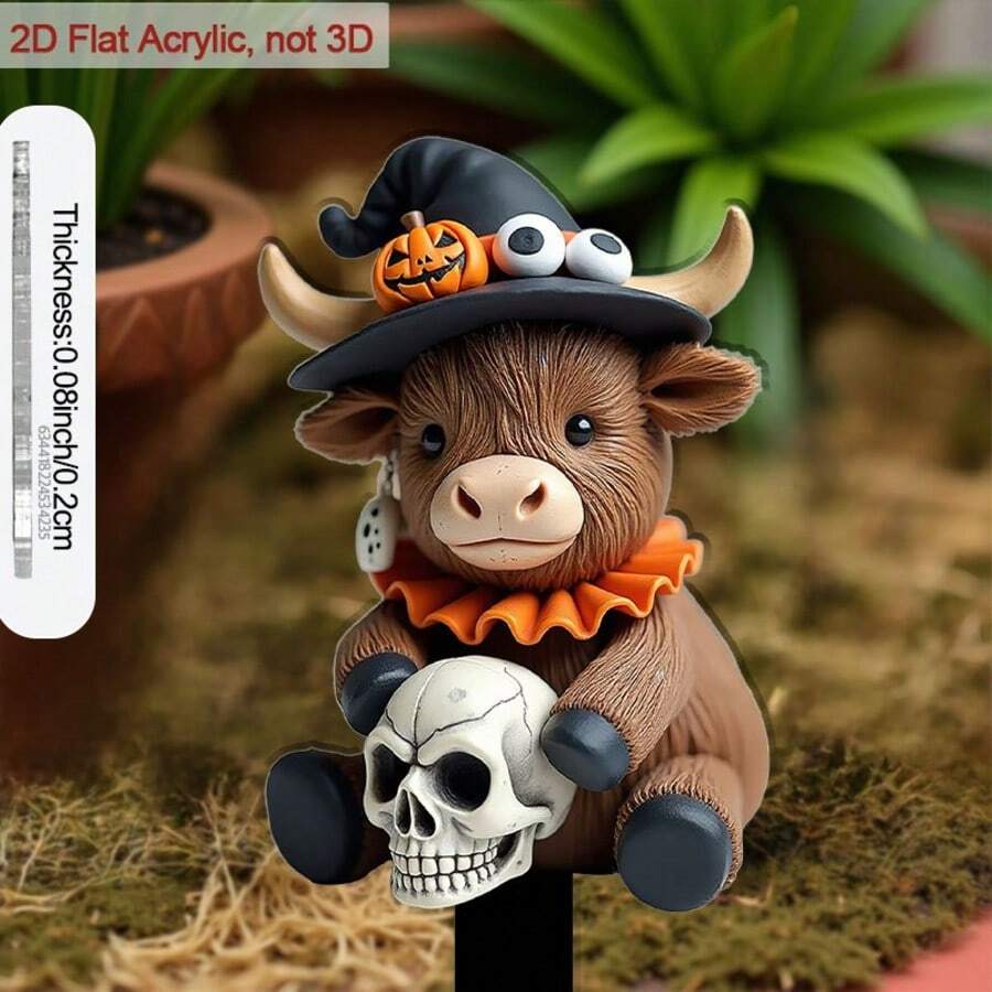 2D Plano] Estilo 2D Plano, 1 pieza Estaca de Jardín con Vaca Linda--Decoración de Vaca de Acrílico Plano, Adecuada para Macetas, Parterres de Flores y Decoración Exterior, Estaca de Suelo Duradera Fácil de Instalar, Adecuada para Césped, Balcón o Decoración de Paisaje de Granja--Vaca de Bajo Mantenimiento, Diseño 2D Plano - A - Ver 1