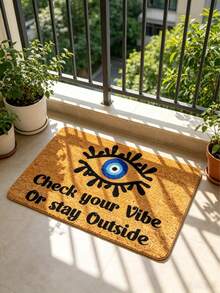 1pc Evil Eye Print Funny Letter Slogan Doormat, Bohemian Hippie Style Flannel Rectangular Floor Mat, With "Keep Your Aura In Check, Otherwise Stop At The Door" Text Design, Non-Slip Dust-Absorbing Washable Entryway Mat, All-Season Decorative Carpet, Suitable For Front Porch, Entryway, Garden, Balcony. Carpet, Rug, Carpet Living Room, Kitchen Mat, Carpet For Bedroom, Bathroom Mat, سجاده, سجاد, Rug Bedroom, Room Decor, سجادة - 1PC - View 3