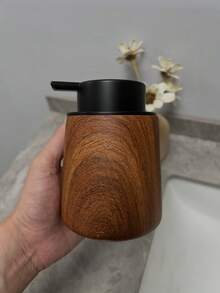 1pc/Walnut Wood Grain Press-Type Bathroom Dispenser Bottle, Portable Foaming Dispenser Bottle For Shower Gel And Shampoo, Hand Soap Foaming Dispenser Bottle, Hotel Foaming Dispenser Bottle, Travel Shower Gel Storage Bottle - Press-to-dispense Effervescent Bottles - View 7