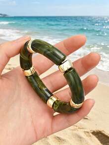 4pcs/1pc Vintage Minimalist Exquisite Resin Acrylic Brown Elastic Bracelet Set For Women, Suitable For Daily Wear, Party, Valentine's Day Date, Holiday Gift, Stackable, 2026 New Style - Multicolor - View 15