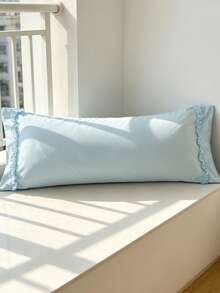 1 pieza Funda de almohada larga de encaje de unicolor 100% poliéster, ligera y elegante, tacto suave como una nube, adecuada para ropa de cama y decoración de sofá (inserto de almohada no incluido) - Azul - Ver 6